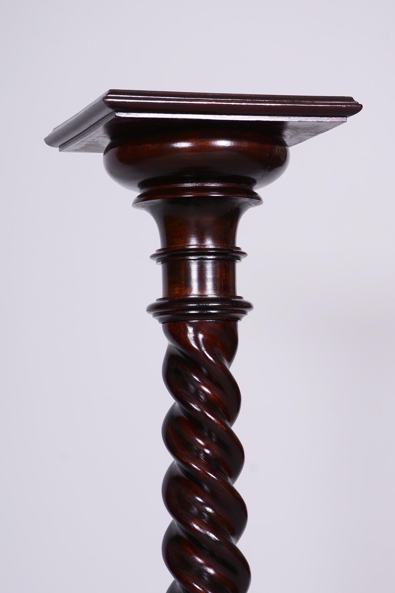 Wood Restored Biedermeier Pedestal, Stained Walnut, Revived Polish, Austria, 1840s For Sale