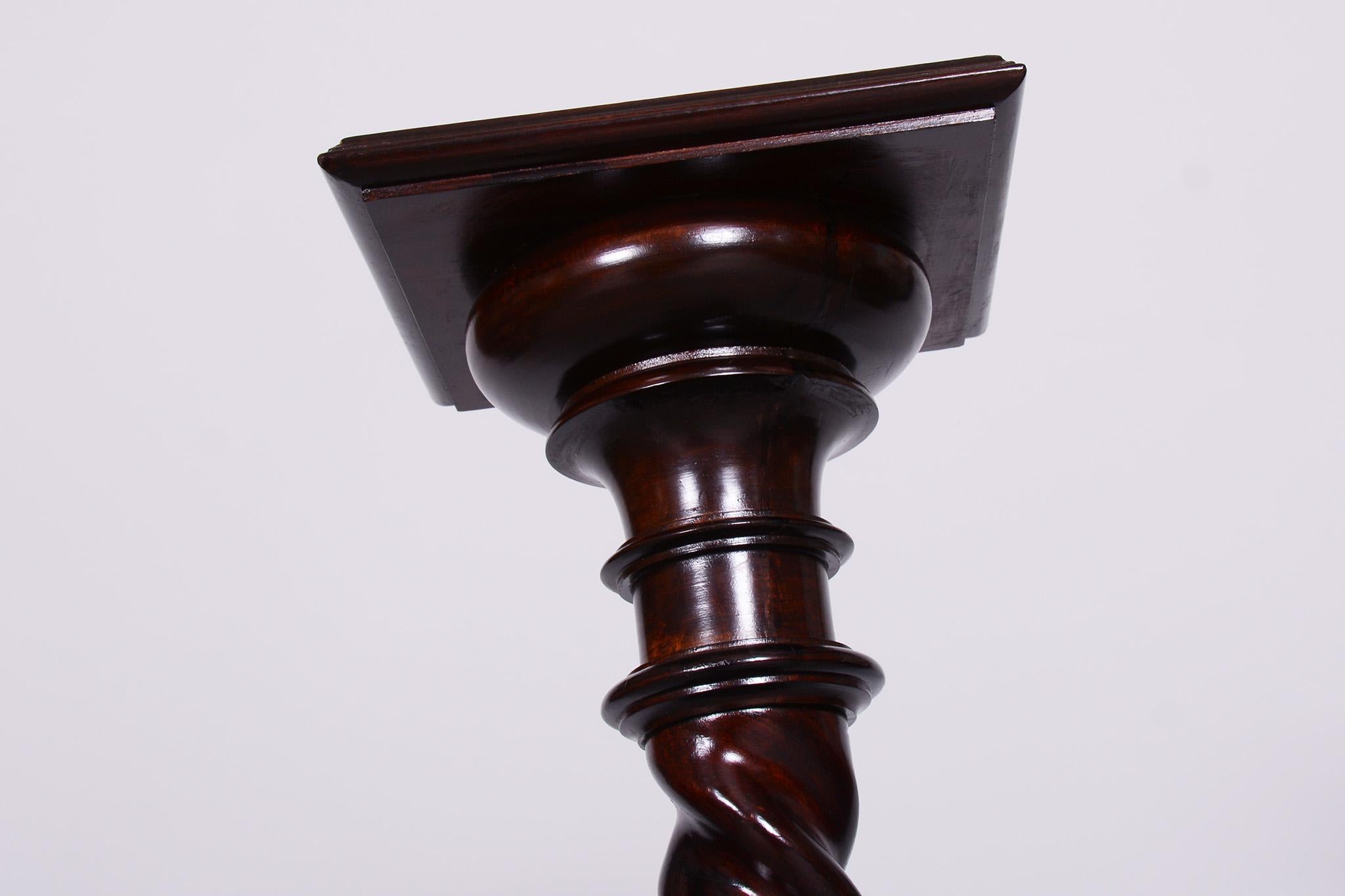 Restored Biedermeier Pedestal, Stained Walnut, Revived Polish, Austria, 1840s For Sale 3