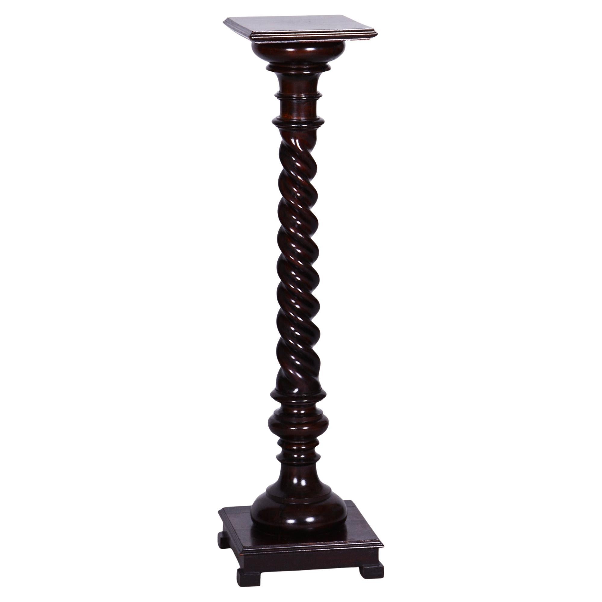 Restored Biedermeier Pedestal, Stained Walnut, Revived Polish, Austria, 1840s For Sale
