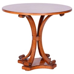 Restored Biedermeier Round Table, Ash Root Veneer, Revived Polish, Czech, 1850s