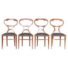 Antique Restored Biedermeier Set Of Four Oak Walnut Chairs, Vienna, Austria, 1820s