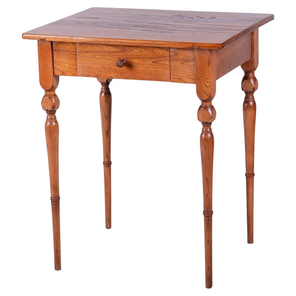 Restored Biedermeier Side Table, Ash, Elm, Revived Polish, Czech, 1810s For Sale