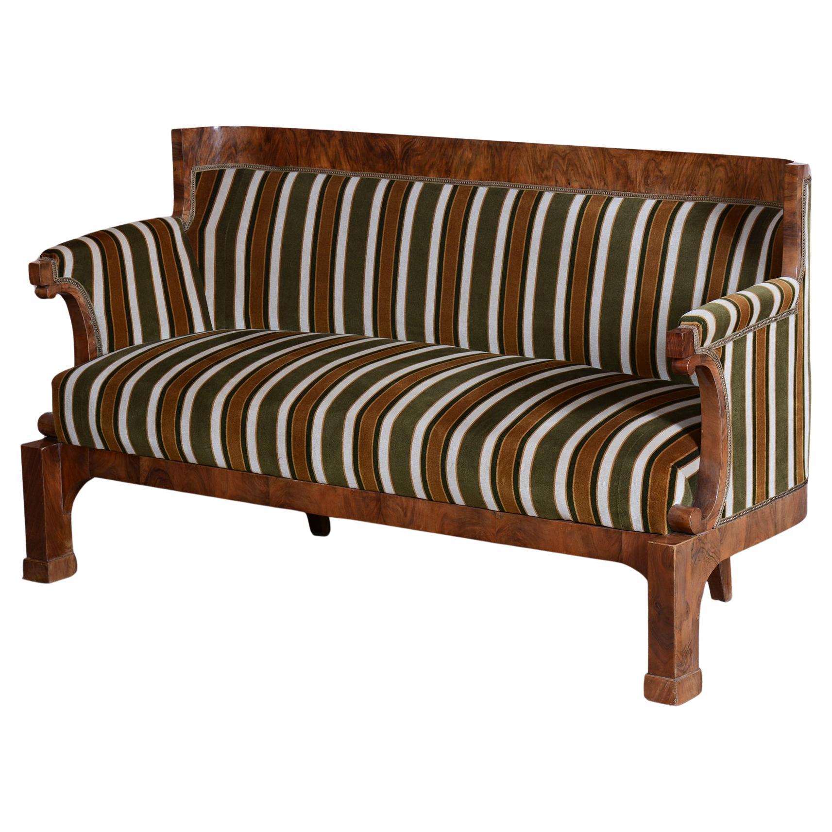 Restored Biedermeier Sofa, Walnut, Reupholstered, Austria, 1830s en vente