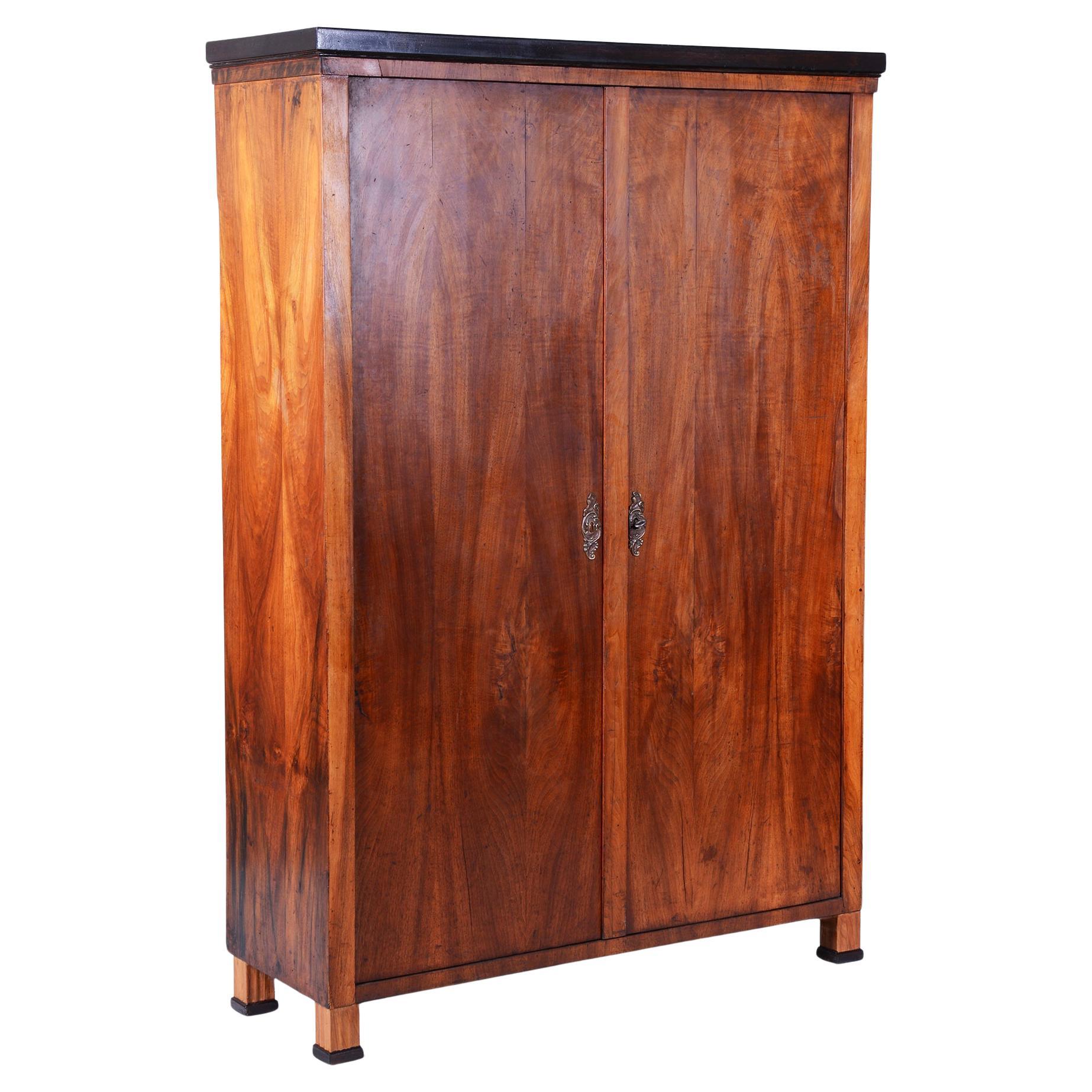 Restored Biedermeier Two-Door Wardrobe, Walnut, Revived Polish, Czech, 1830s