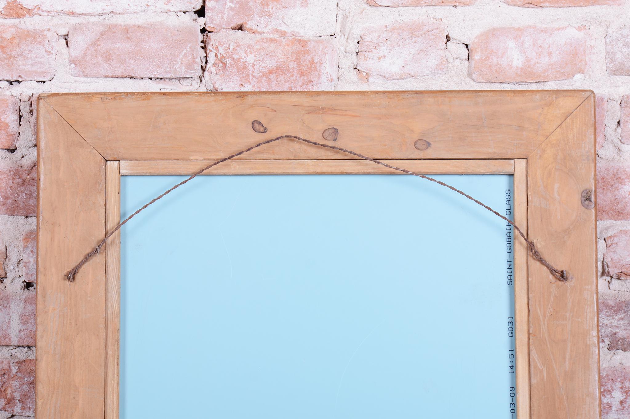 Restored Biedermeier Wall Mirror, Pine Wood, Revived Polish, Czech, 1870s For Sale 4