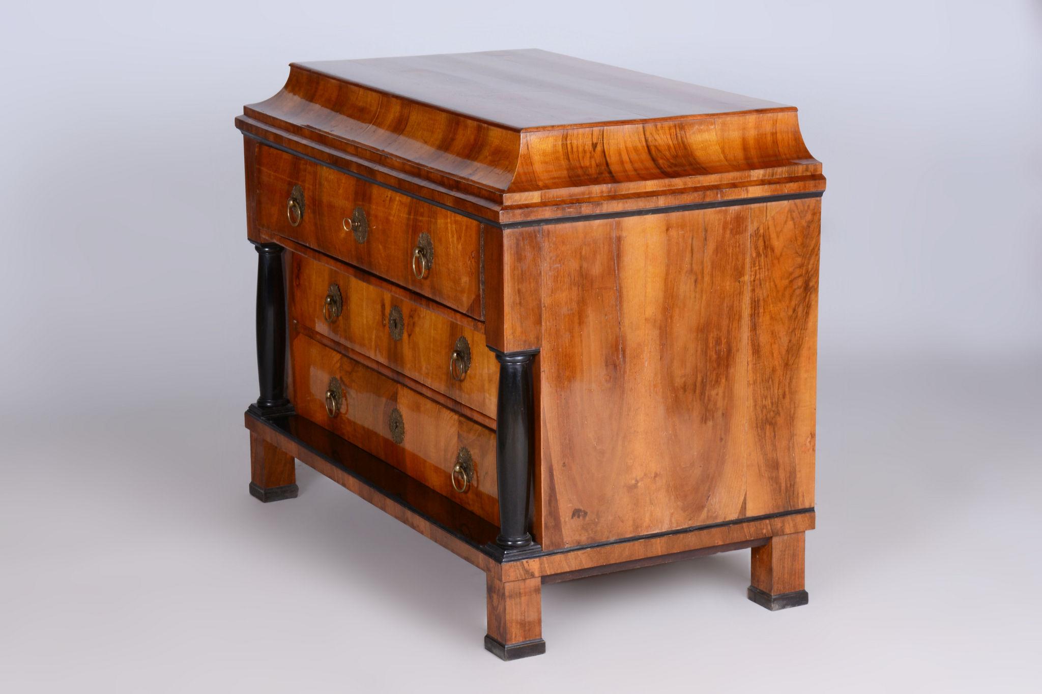 Restored Biedermeier Walnut Chest of Drawers, High Gloss, Czechia, 1820s In Good Condition For Sale In Horomerice, CZ
