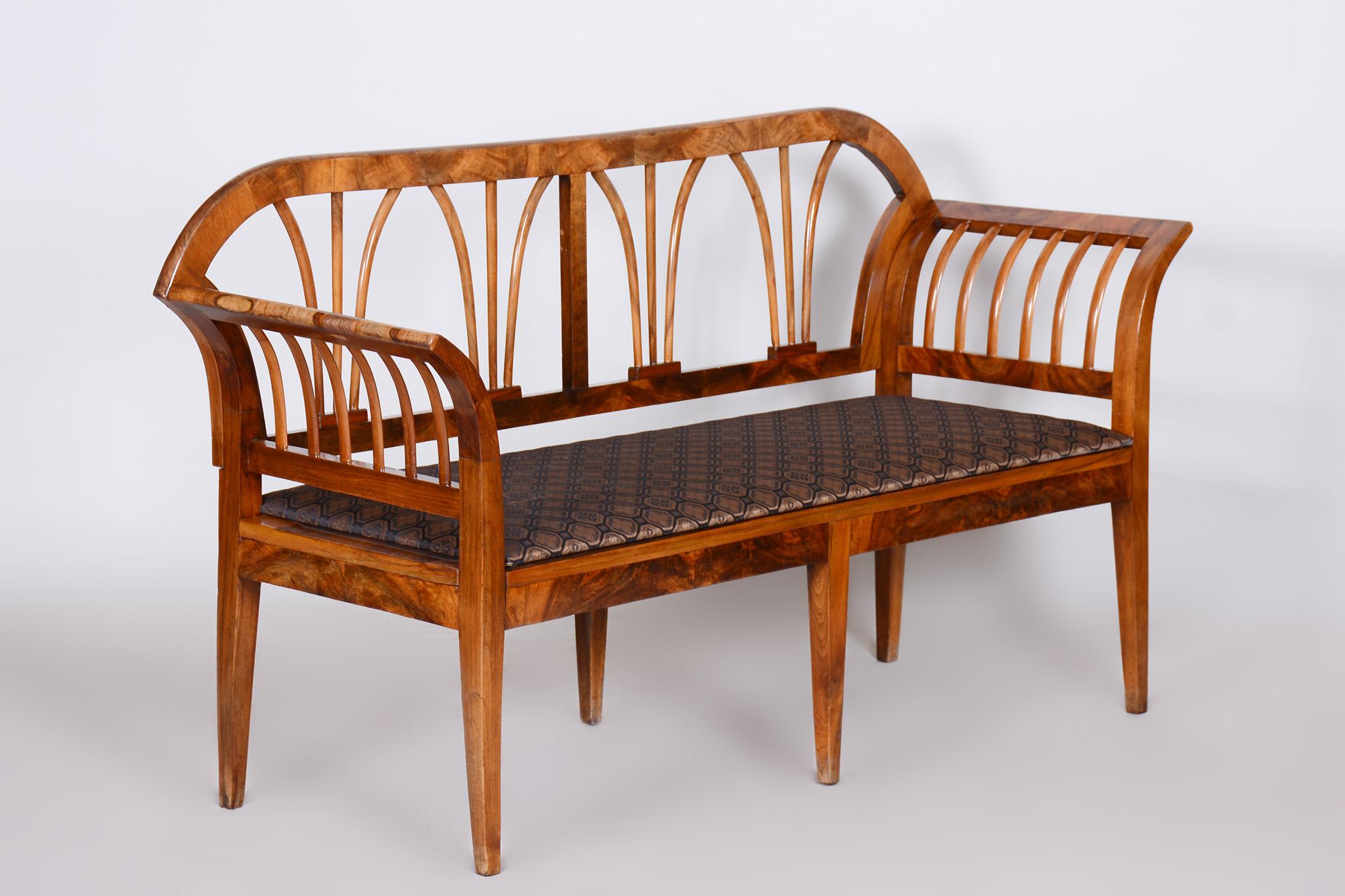 Wood Restored Biedermeier Walnut Sofa, New Upholstery, Rattan Strings, Austria, 1820s For Sale