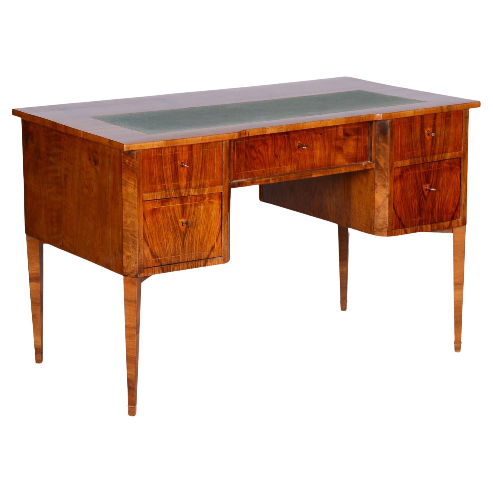 Restored Biedermeier Walnut Writing Desk, Revived Polish, Czechia, 1830s For Sale