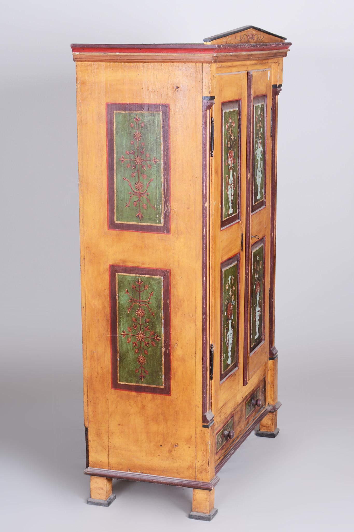 Restored Biedermeier Wardrobe, Spruce, Original Paintings, Czechia, 1800s For Sale 12