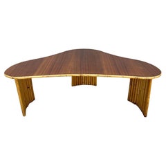 Restored Biomorphic Mahogany Coffee Table w/ Stacked Rattan Legs