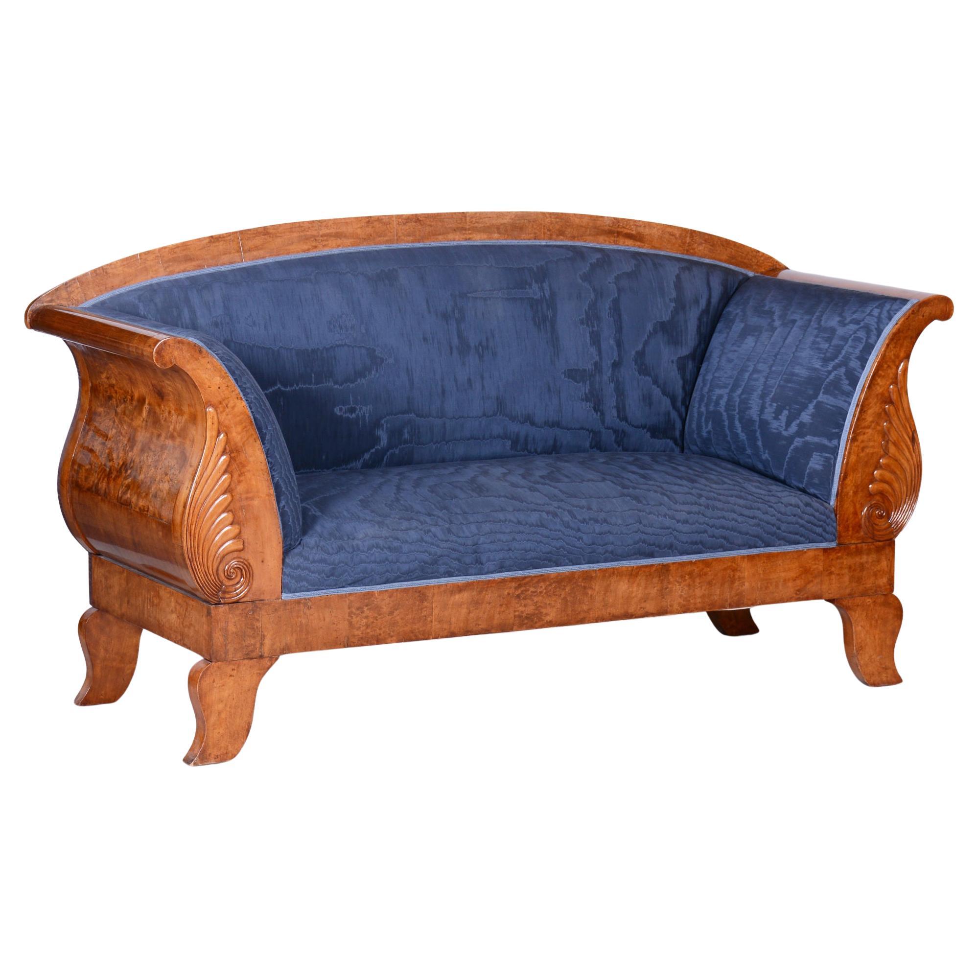 Restored Birch Sofa, Castle Biedermeier, New Upholstery, Sweden, 1820s