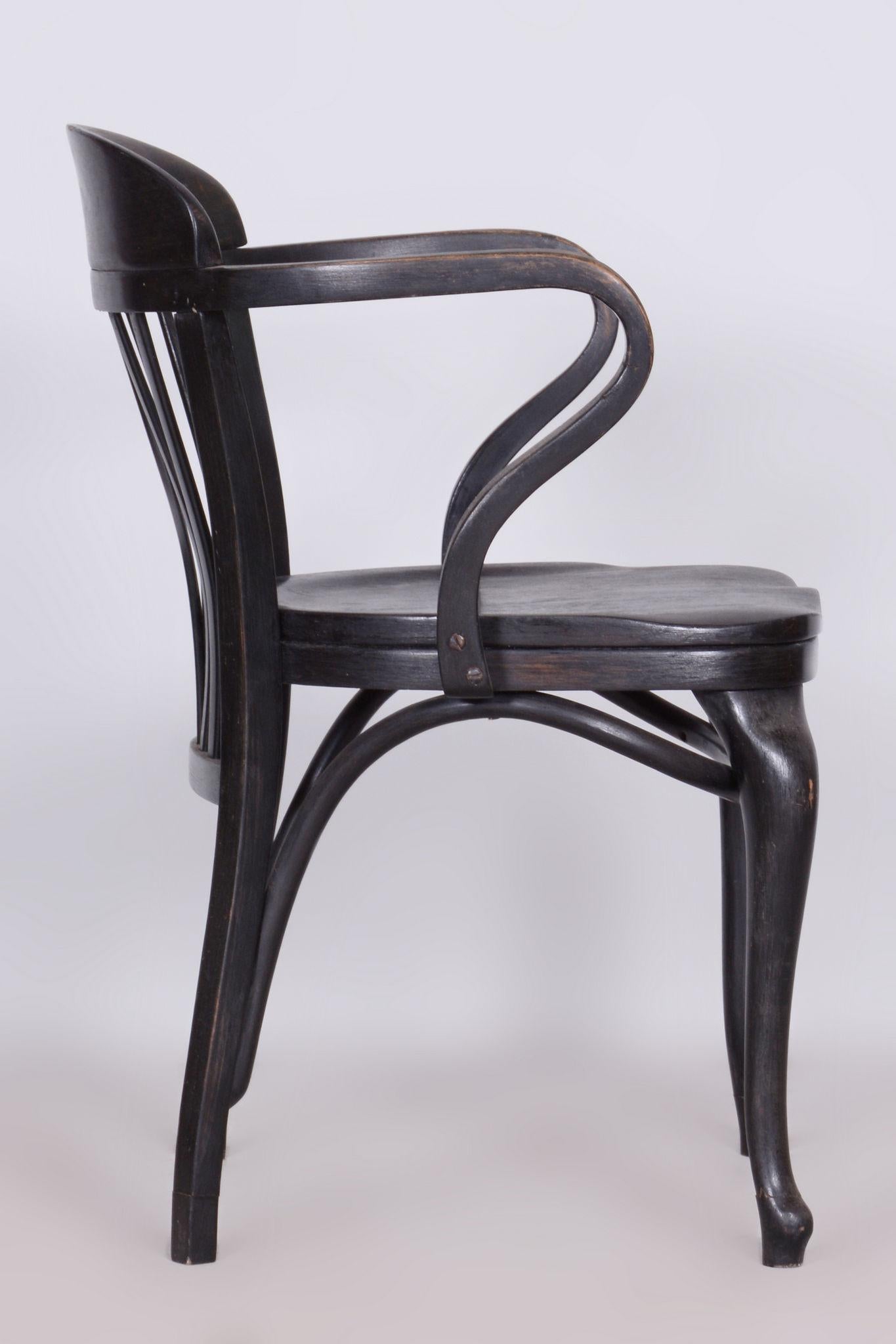 20th Century Restored Black ArtDeco Beech Armchair, Thonet Company, Austria, 1920s For Sale