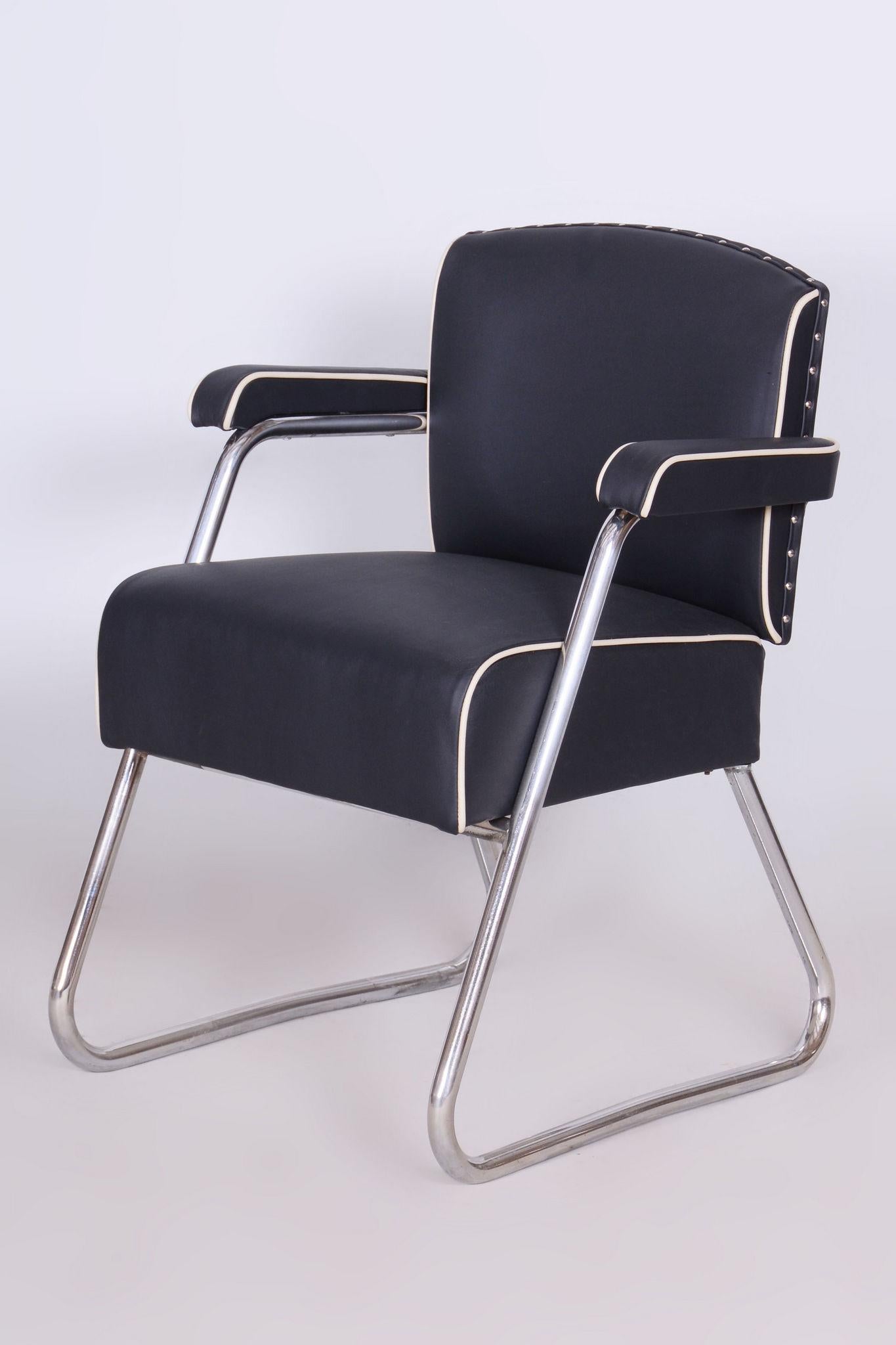 Restored Black Bauhaus Armchair, Mauser, Rohde, Chrome, Leather, Germany, 1930s For Sale 5