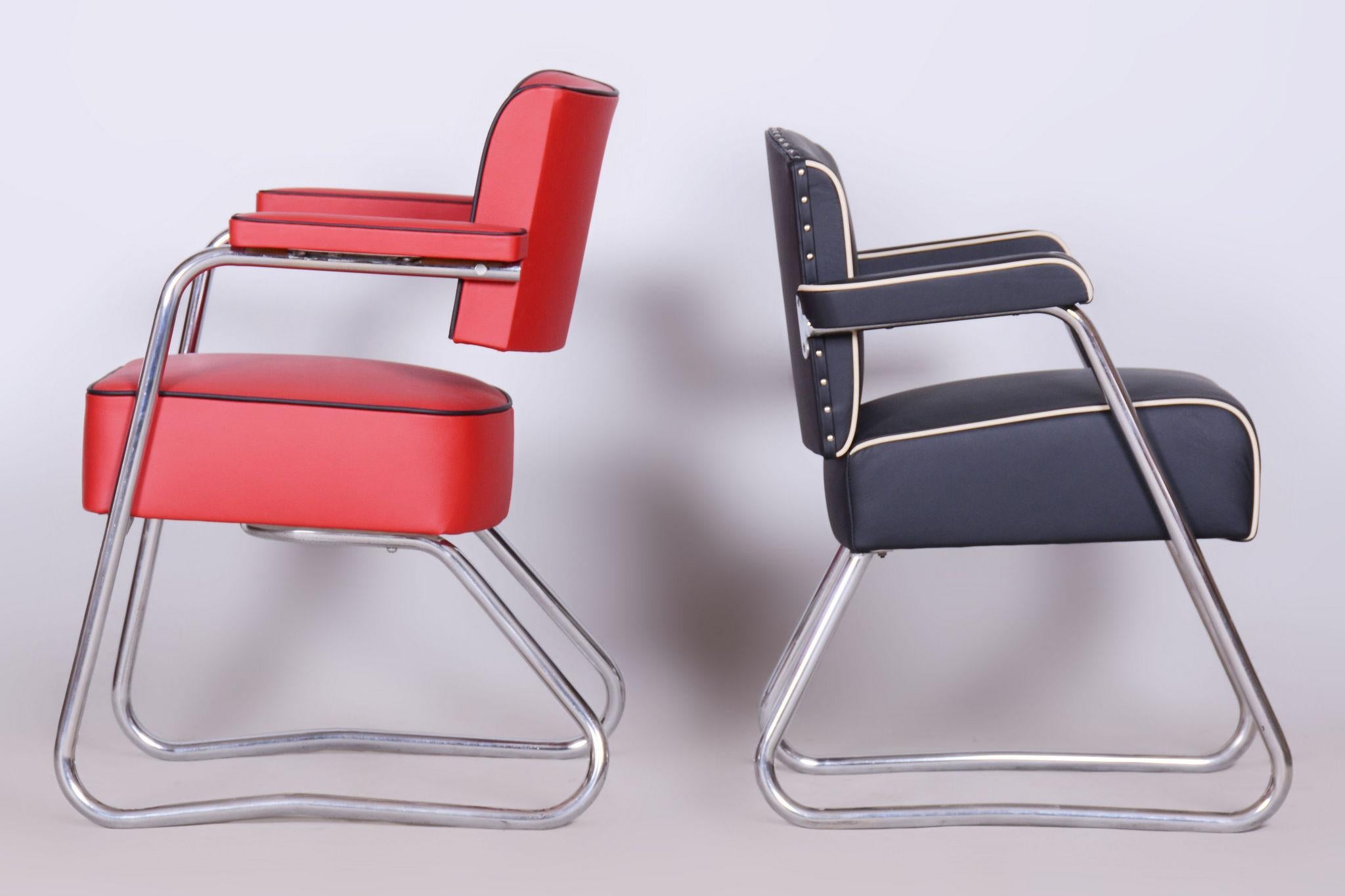 Fauteuil Bauhaus noir restauré, Mauser, Rohde, chrome, cuir, Allemagne, années 1930 en vente 6