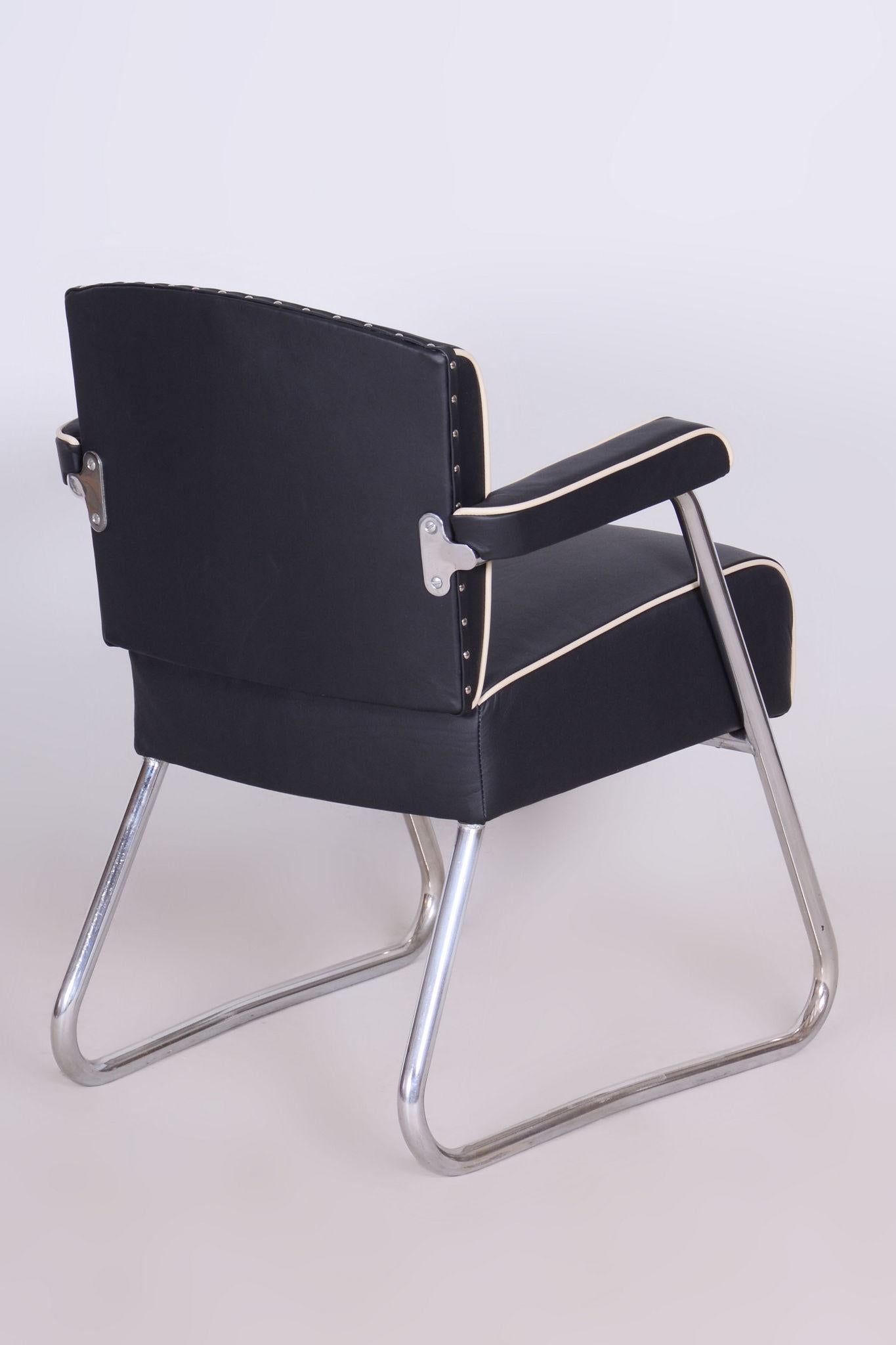 Steel Restored Black Bauhaus Armchair, Mauser, Rohde, Chrome, Leather, Germany, 1930s For Sale