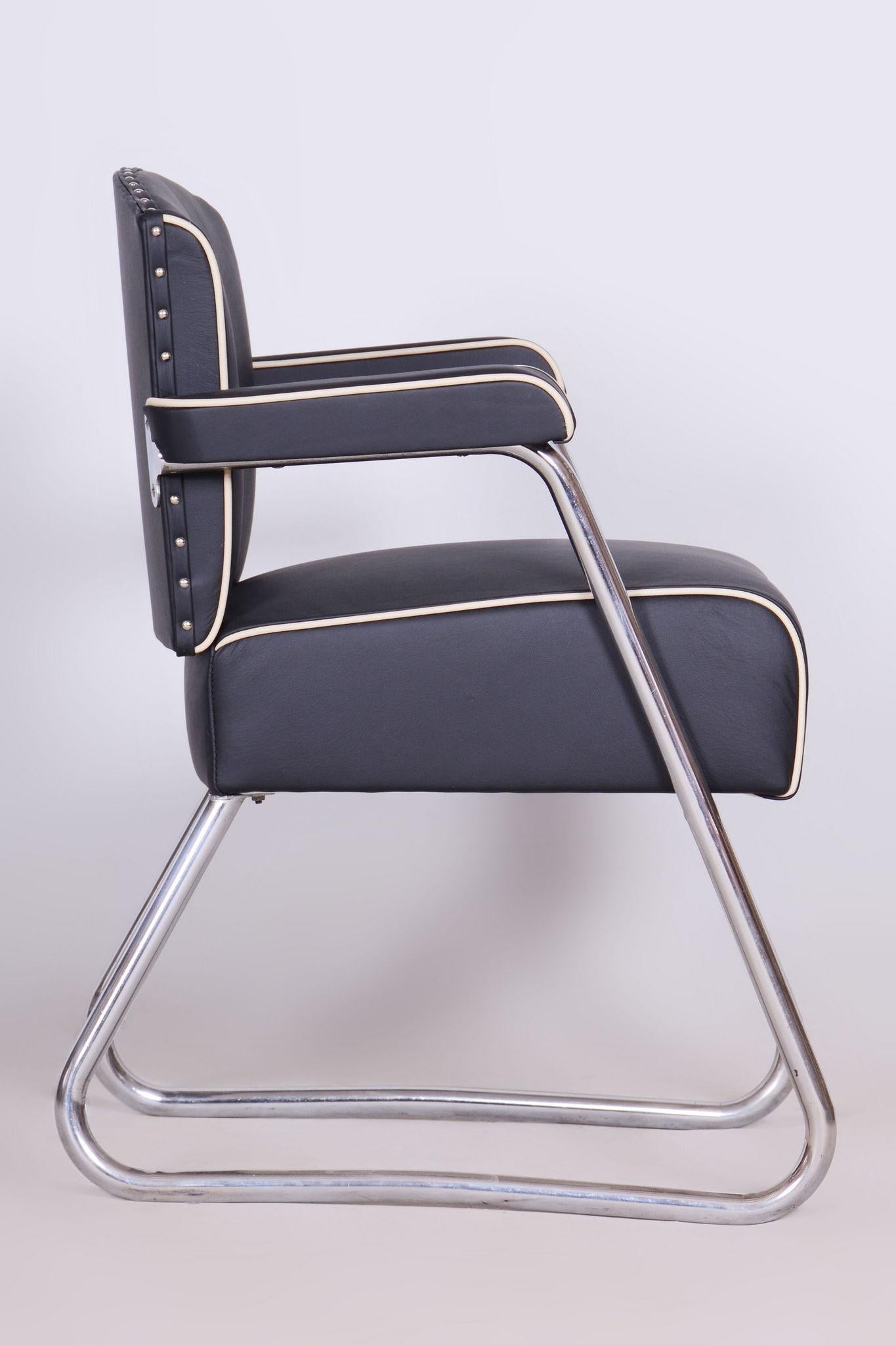 Restored Black Bauhaus Armchair, Mauser, Rohde, Chrome, Leather, Germany, 1930s For Sale 1
