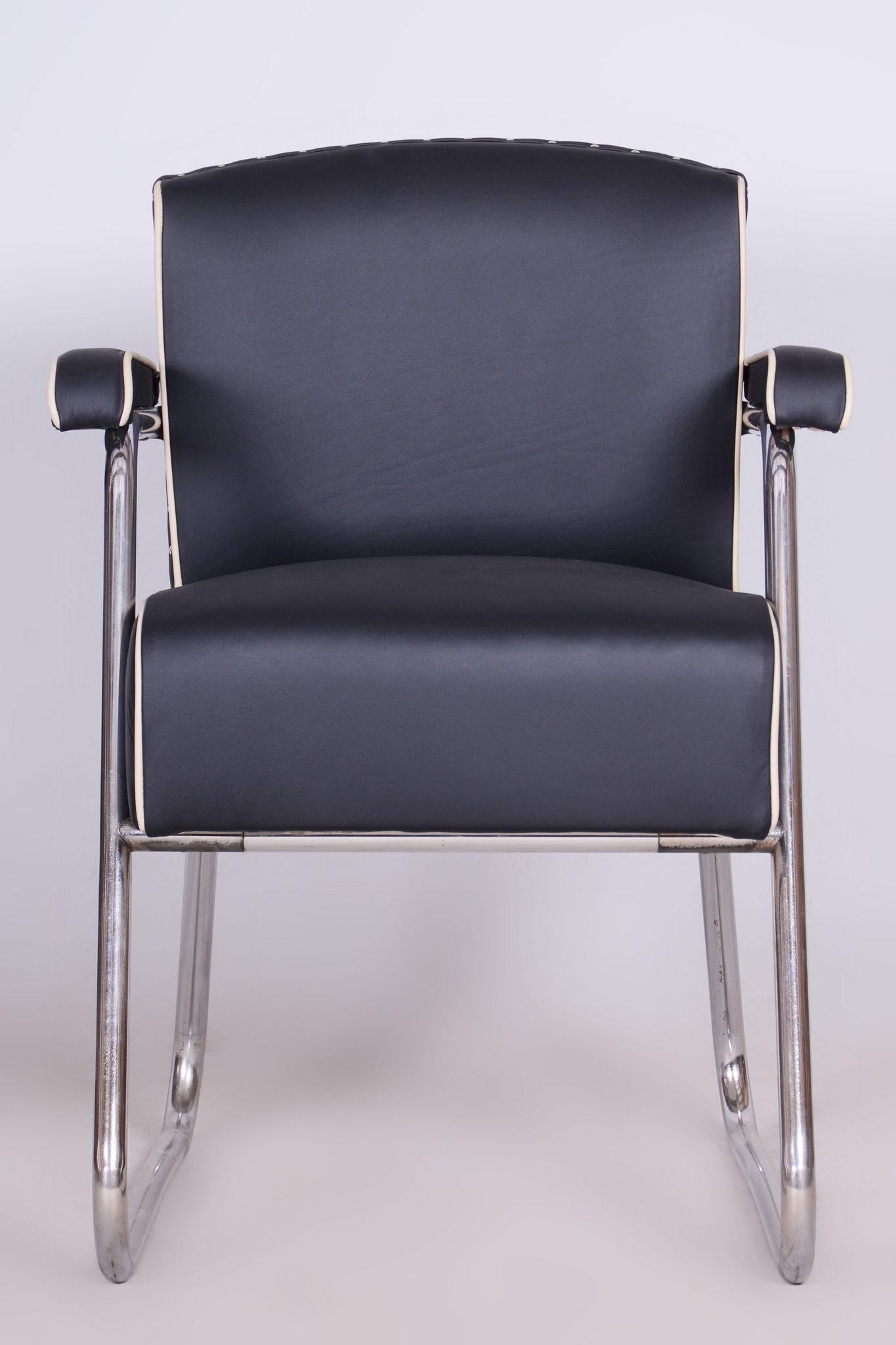 Restored Black Bauhaus Armchair, Mauser, Rohde, Chrome, Leather, Germany, 1930s For Sale 2