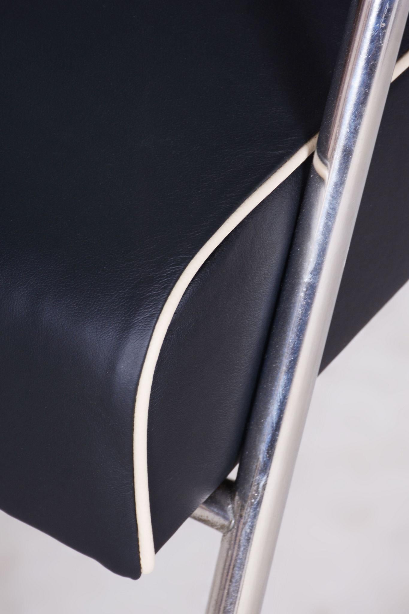 Fauteuil Bauhaus noir restauré, Mauser, Rohde, chrome, cuir, Allemagne, années 1930 en vente 2