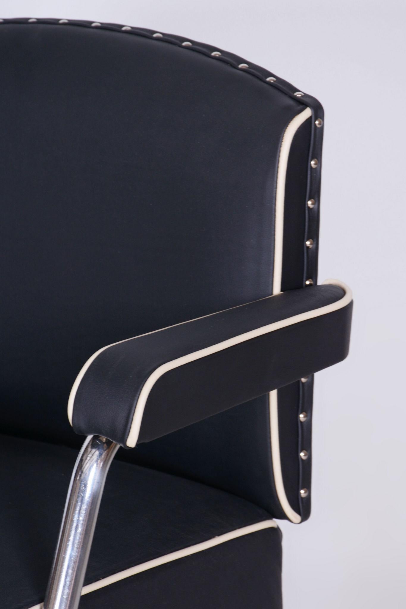 Restored Black Bauhaus Armchair, Mauser, Rohde, Chrome, Leather, Germany, 1930s For Sale 4