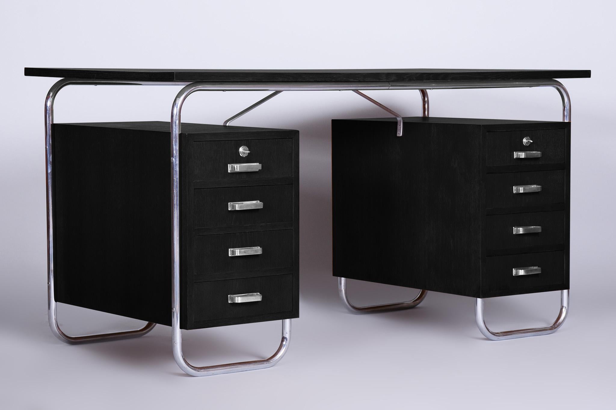 Restored Black Bauhaus Beech Writing Desk, Mücke-melder, Czechia, 1930s ...