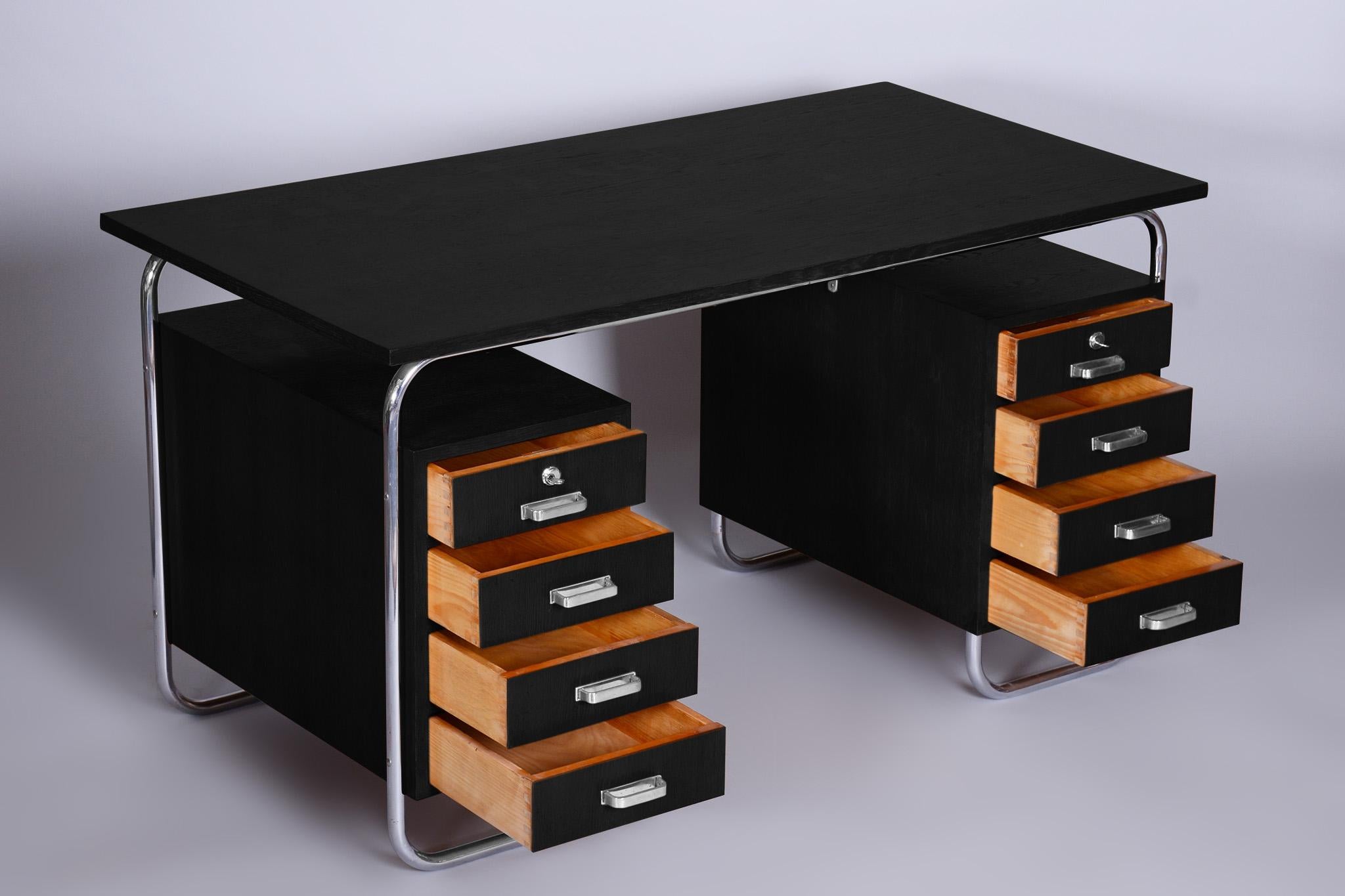 Restored Black Bauhaus Beech Writing Desk, Mücke-melder, Czechia, 1930s ...