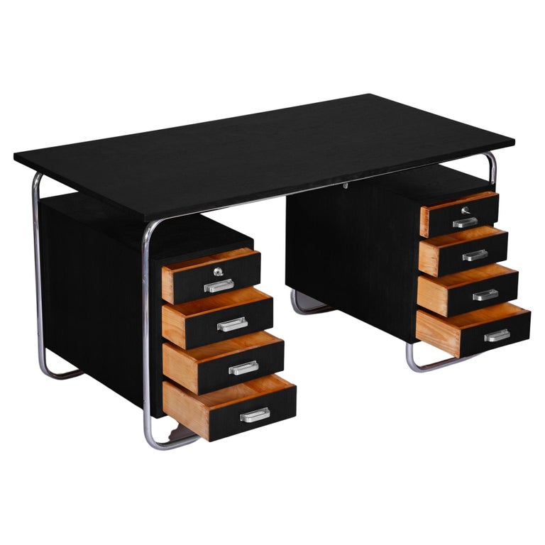 Restored Black Bauhaus Beech Writing Desk, Mücke-melder, Czechia, 1930s ...