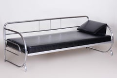 Restored Black Bauhaus Sofa, Designer Robert Slezak, High-Quality Leather, 1930s
