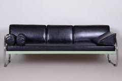 Restored Black Bauhaus Sofa, Robert Slezak, High-Quality Leather, Chrome, 1930s