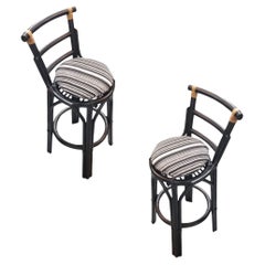 Vintage Restored Black Rattan Bar Stools Pair in the style of John Wisner