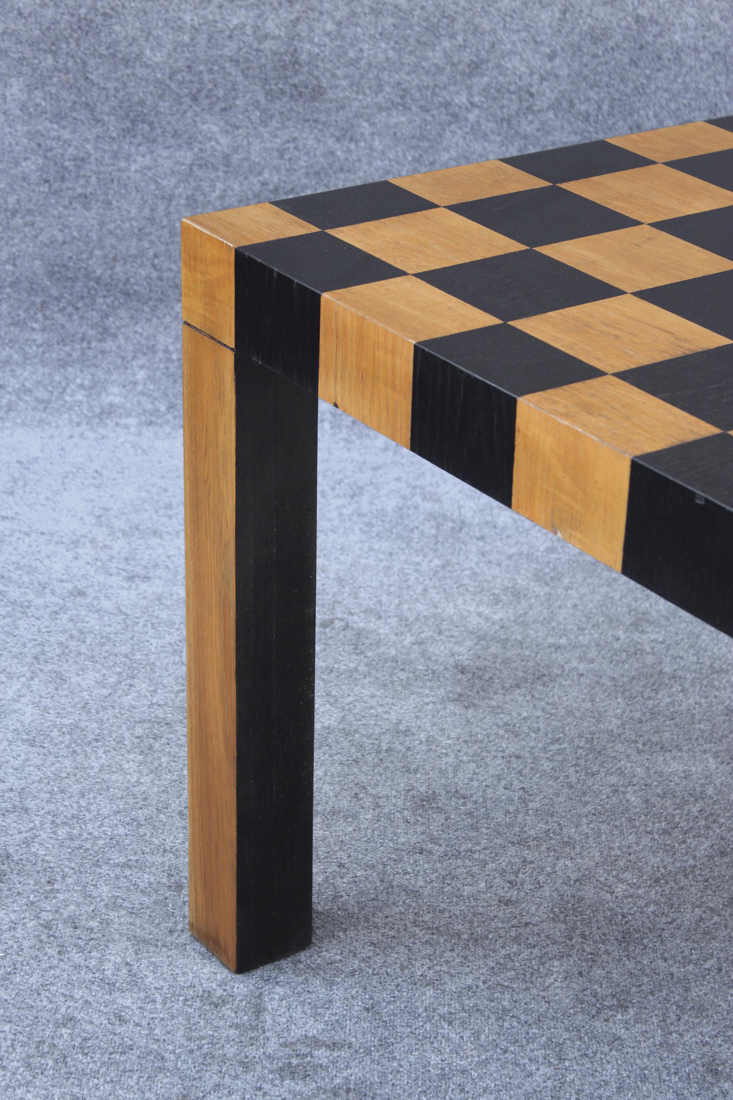 Restored Checkerboard Patchwork Rectangular Table after Milo Baughman with Leaf For Sale 7