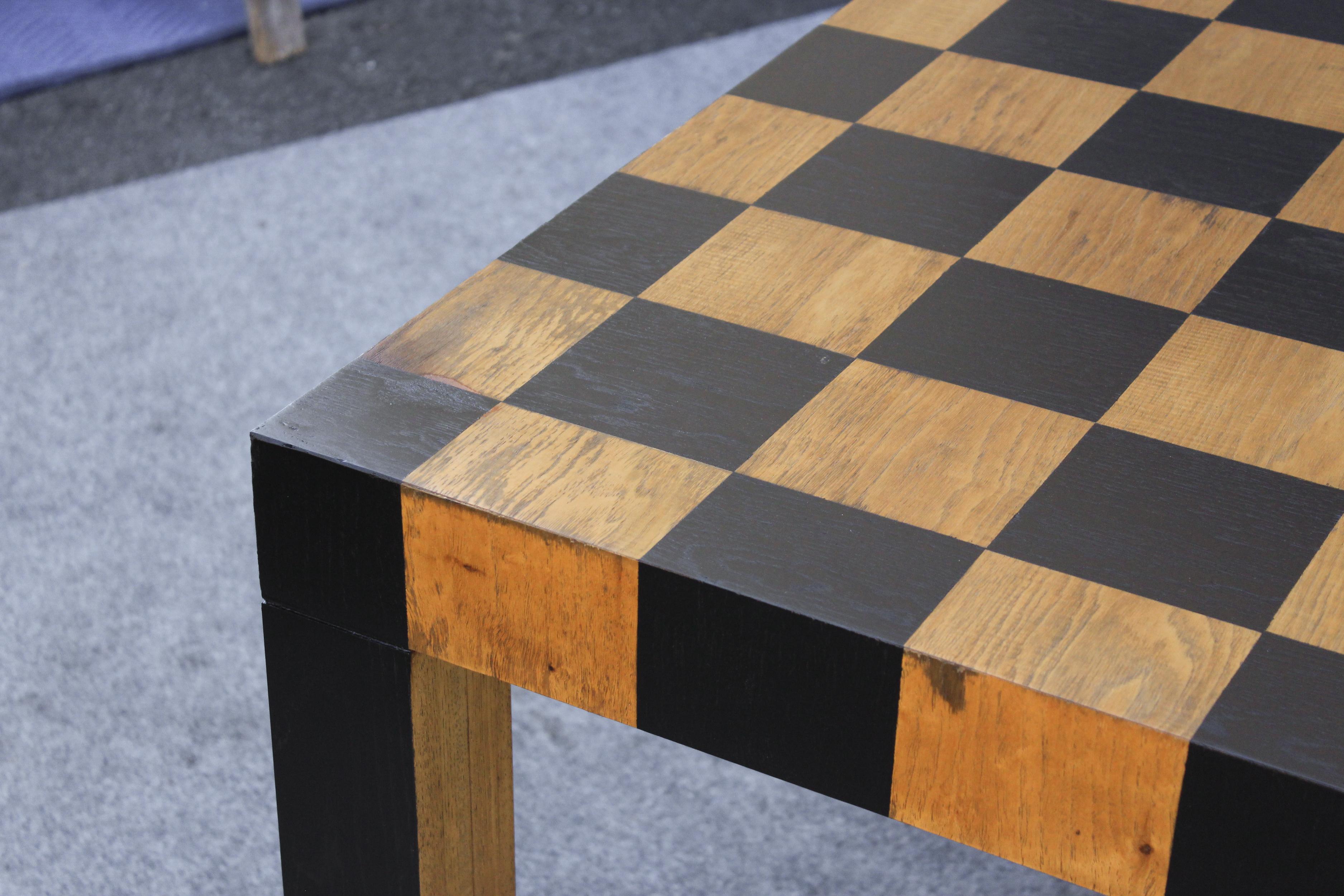 Restored Checkerboard Patchwork Rectangular Table after Milo Baughman with Leaf For Sale 8