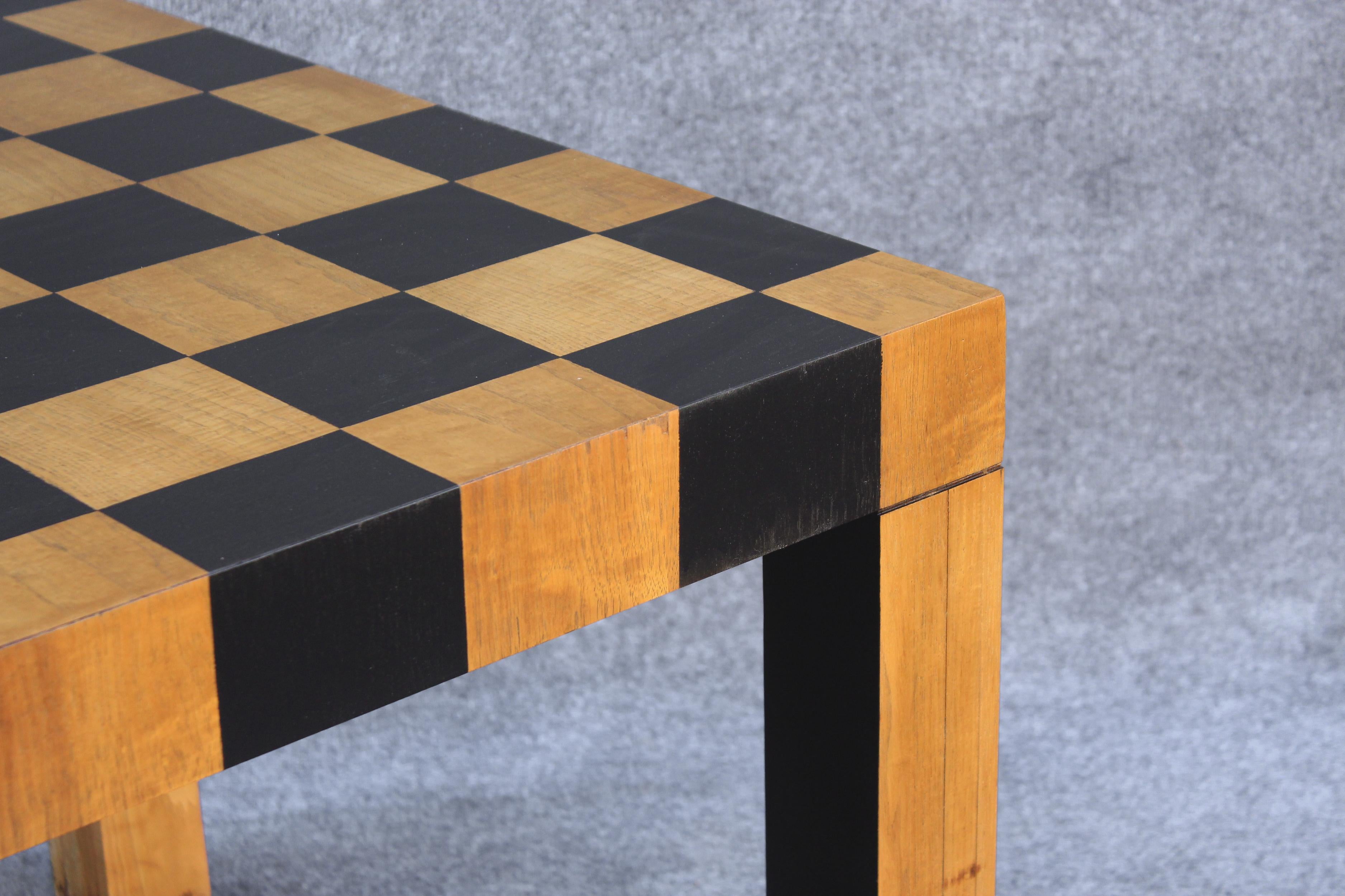 Restored Checkerboard Patchwork Rectangular Table after Milo Baughman with Leaf For Sale 9