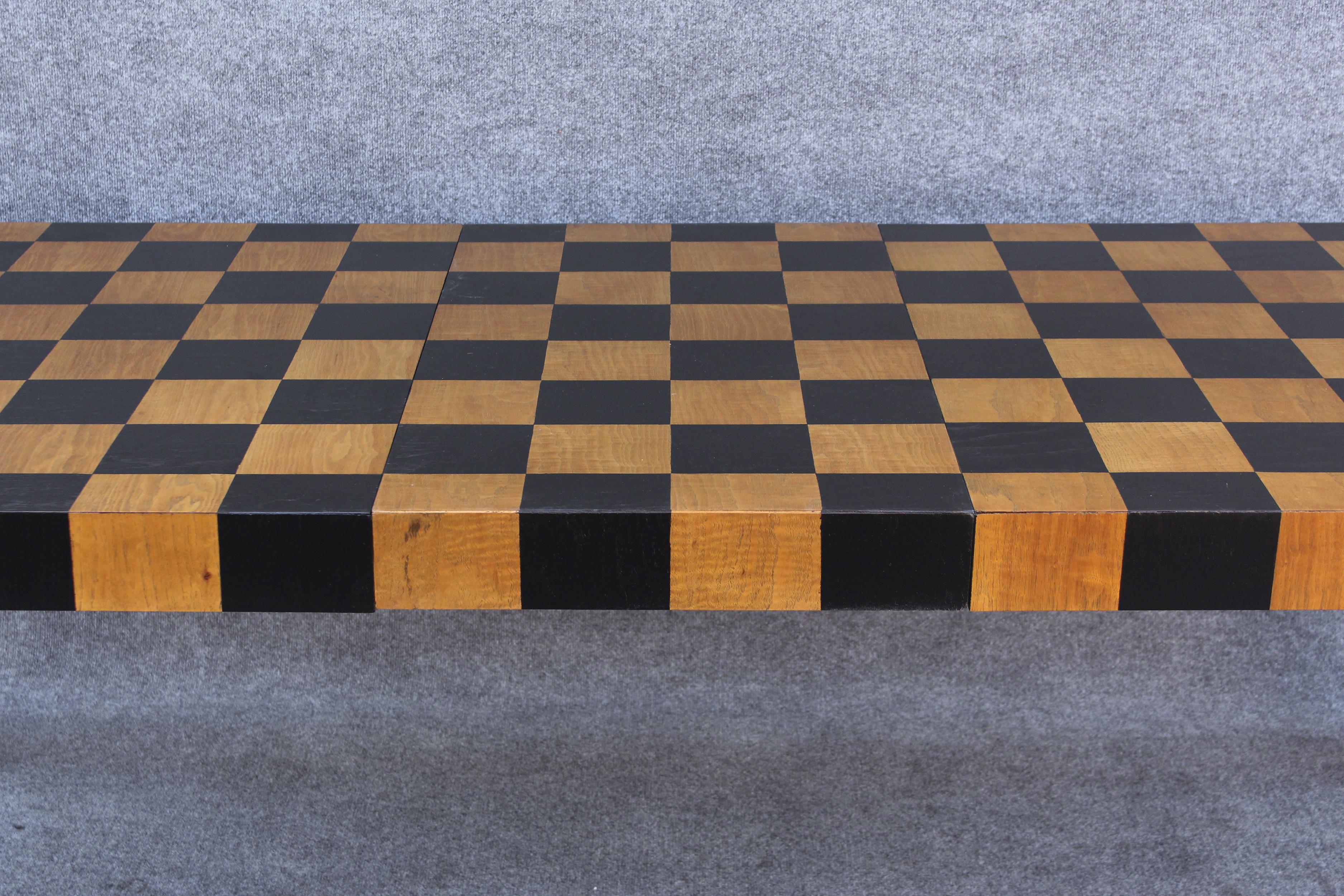 Restored Checkerboard Patchwork Rectangular Table after Milo Baughman with Leaf For Sale 12