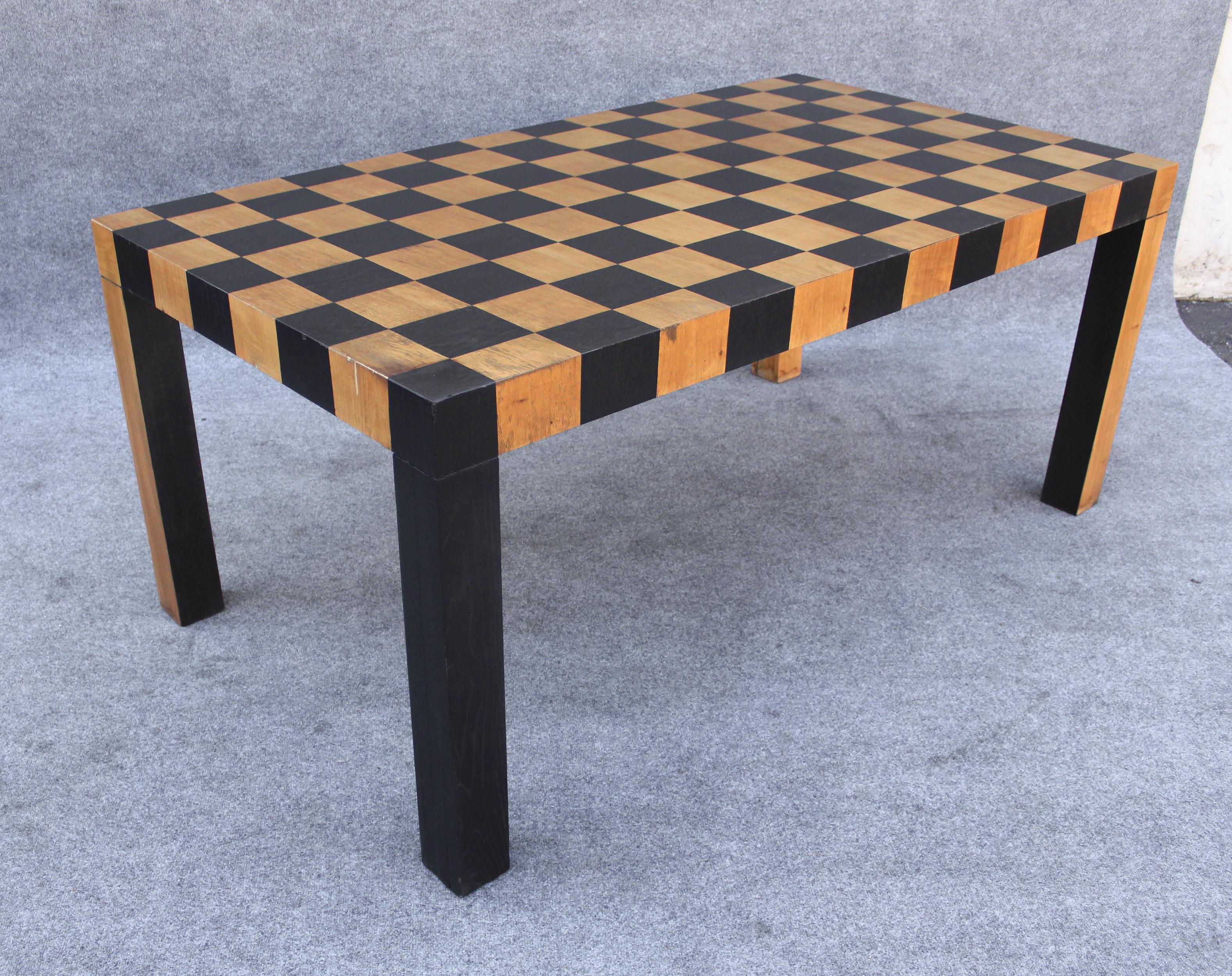 Mid-Century Modern Restored Checkerboard Patchwork Rectangular Table after Milo Baughman with Leaf For Sale