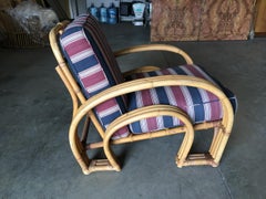 Restored Blond "Double Horseshoe" Rattan Three-Strand Lounge Chair