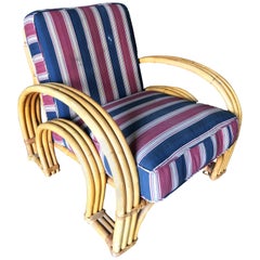 Restored Blond "Double Horseshoe" Rattan Three-Strand Lounge Chair