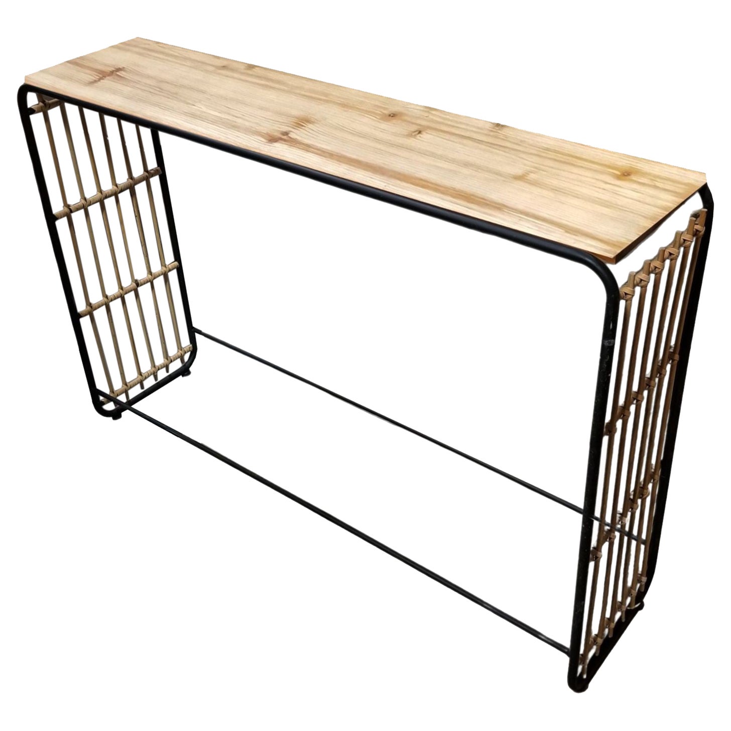 Restored Blonde Wood and Reed Rattan Waterfall Console Table