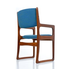 Restored Blue and Green Tweed Benny Linden Danish Modern Teak Armchair, 1970s