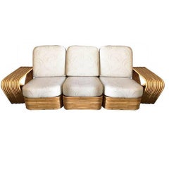 Restored Boutique-made "Big Pappa" 12 Strand Square Pretzel Rattan Sectional Sof
