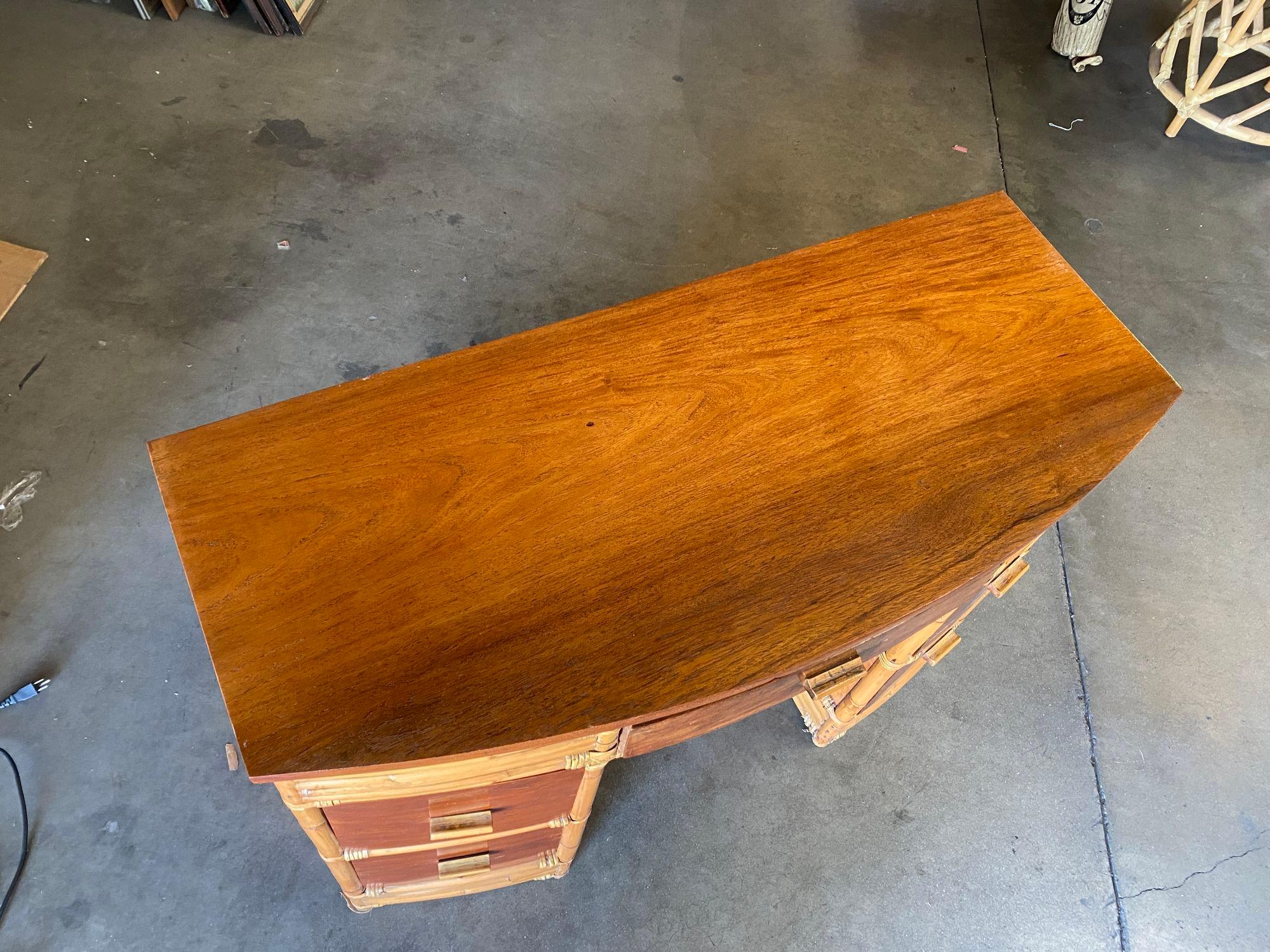 Restored Boutique Made Stacked Rattan and Mahogany Secretary Desk In Excellent Condition For Sale In Van Nuys, CA