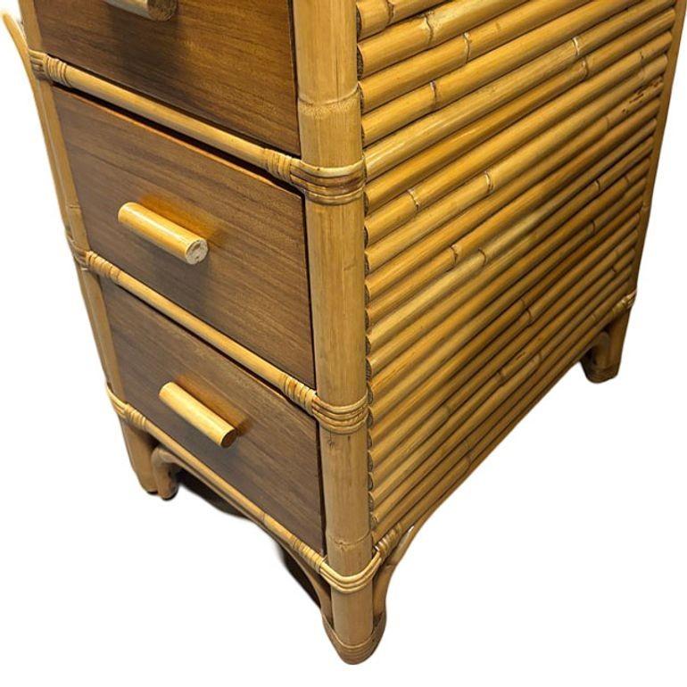 Mid-20th Century Restored Boutique Rattan & Mahogany Writing Desk w/ Stacked Rattan Sides For Sale
