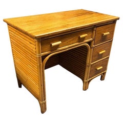 Restored Boutique Rattan & Mahogany Writing Desk w/ Stacked Rattan Sides