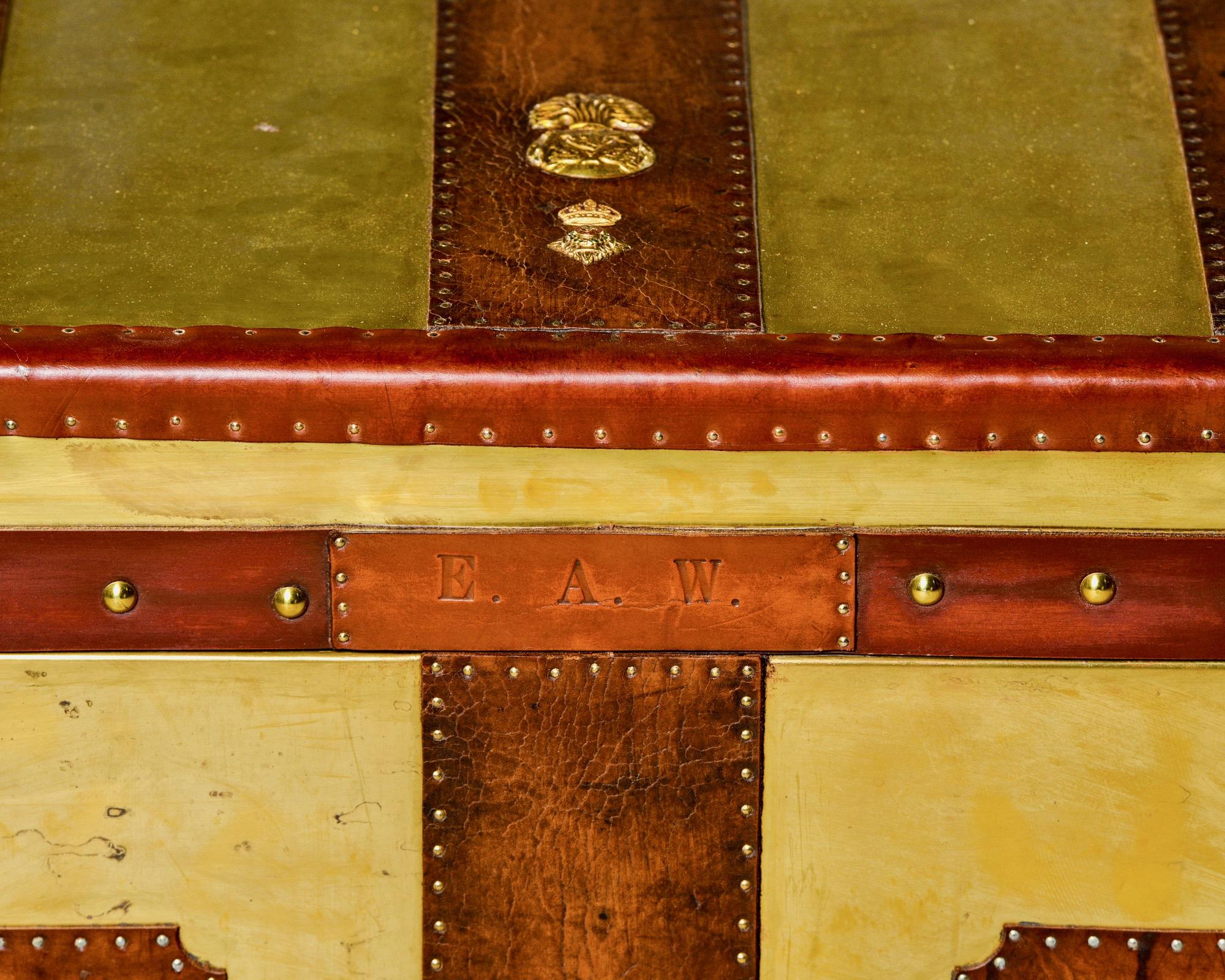 Restored Brass and Leather English Grenadiers Trunk with Regimental Ornaments 8