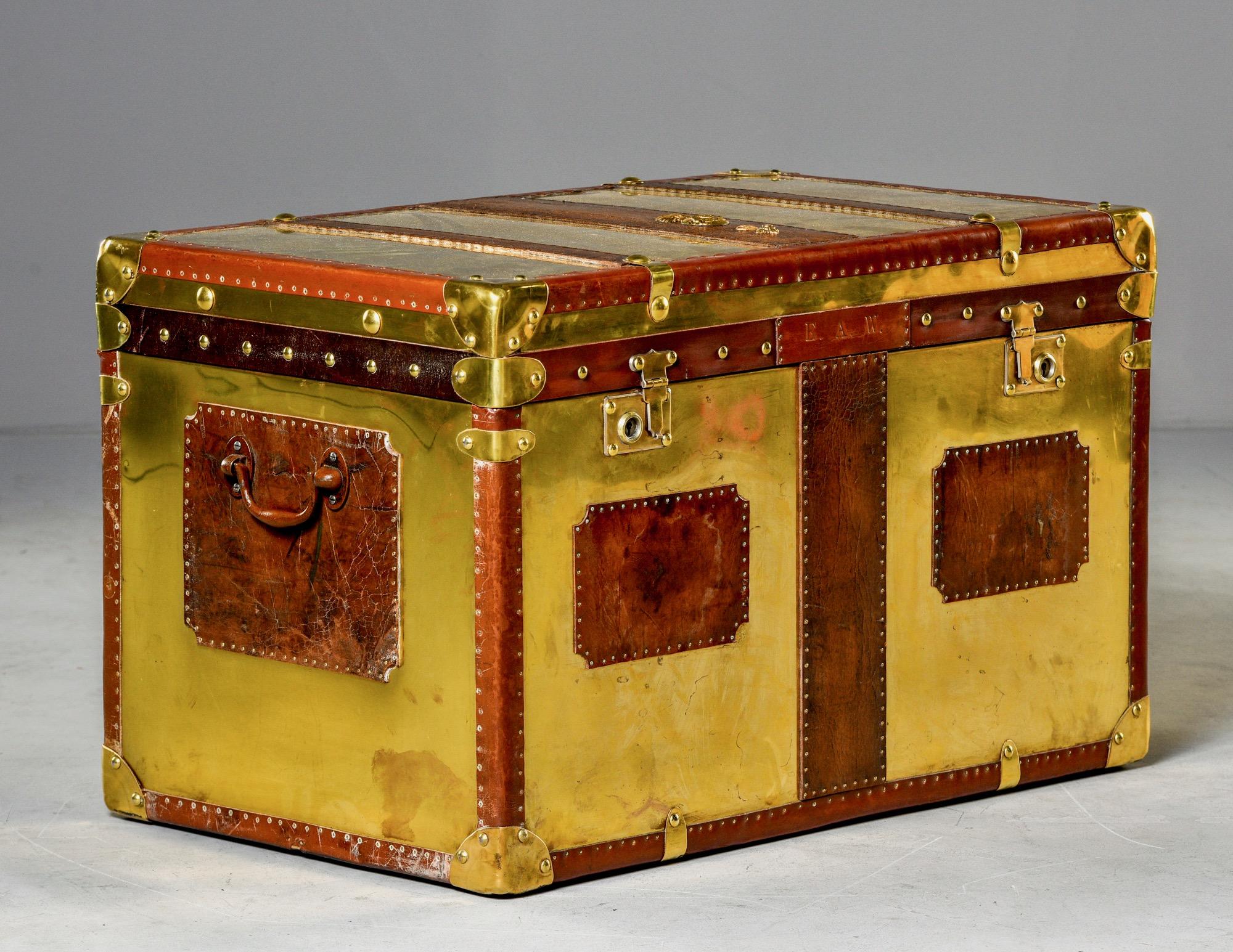 Restored Brass and Leather English Grenadiers Trunk with Regimental Ornaments 4