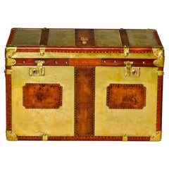 Used Restored Brass and Leather English Grenadiers Trunk with Regimental Ornaments