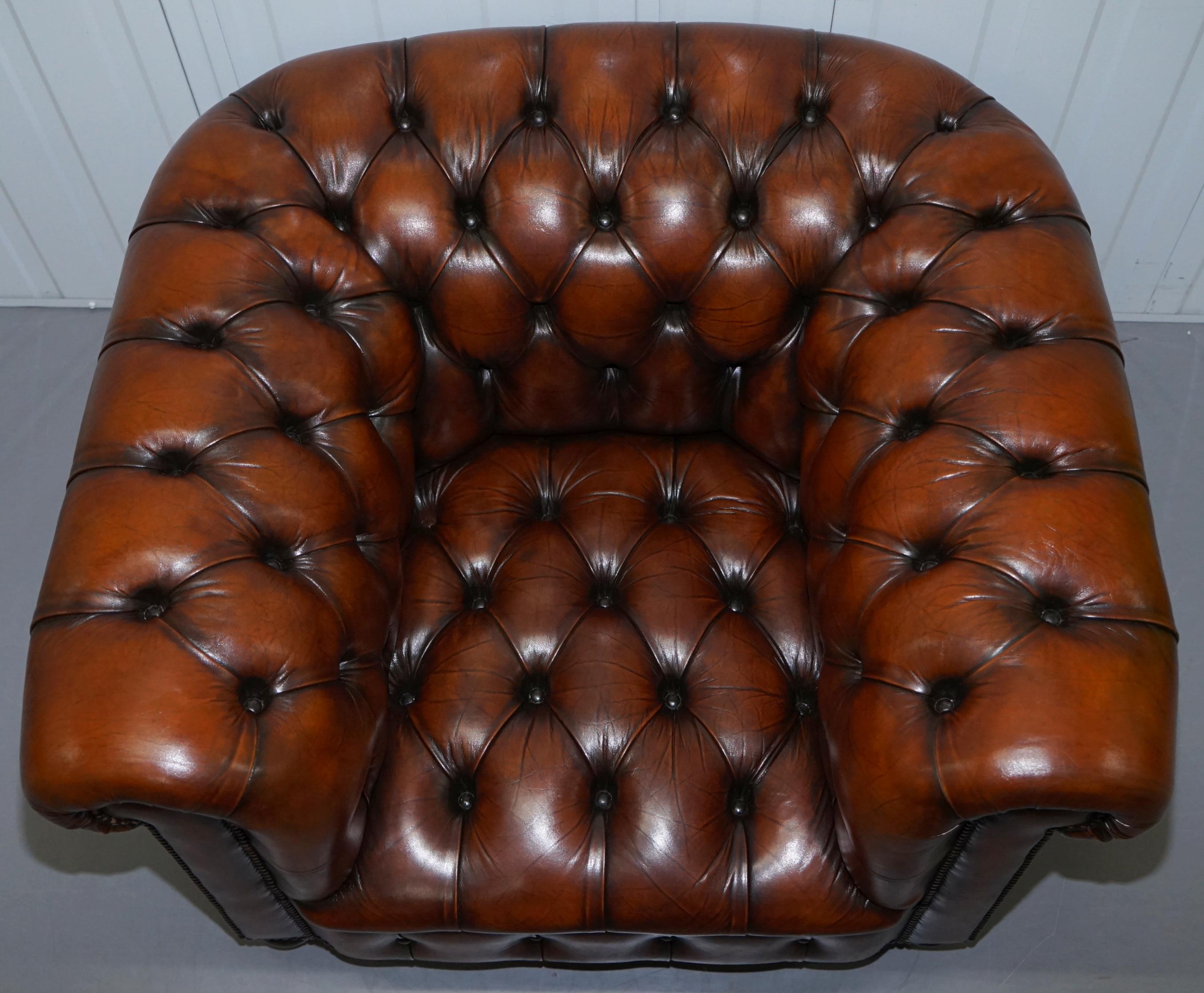 Restored Brown Leather Chesterfield Library Club Wingback Armchair & Sofa Suite 5