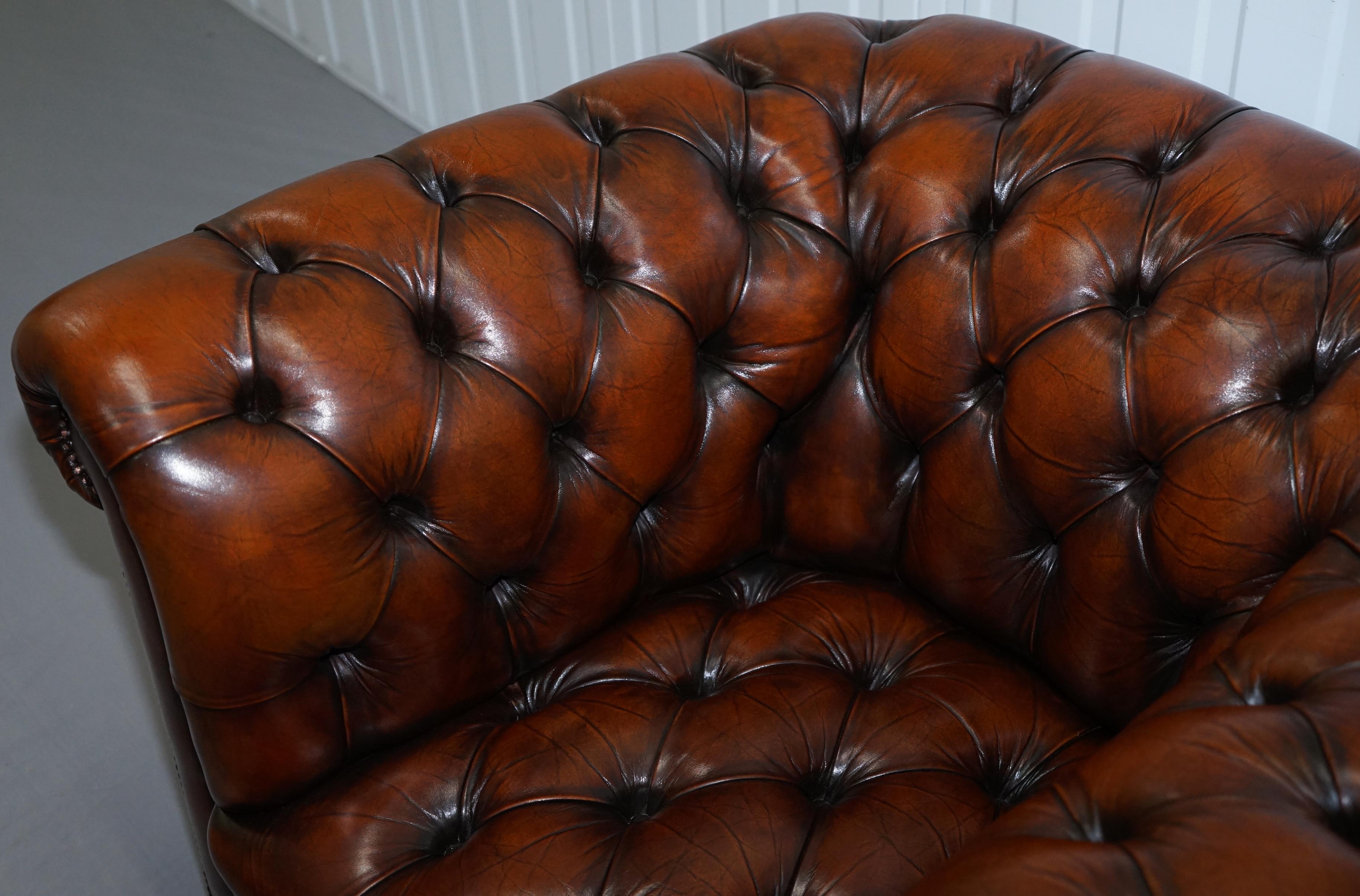 Restored Brown Leather Chesterfield Library Club Wingback Armchair & Sofa Suite 7