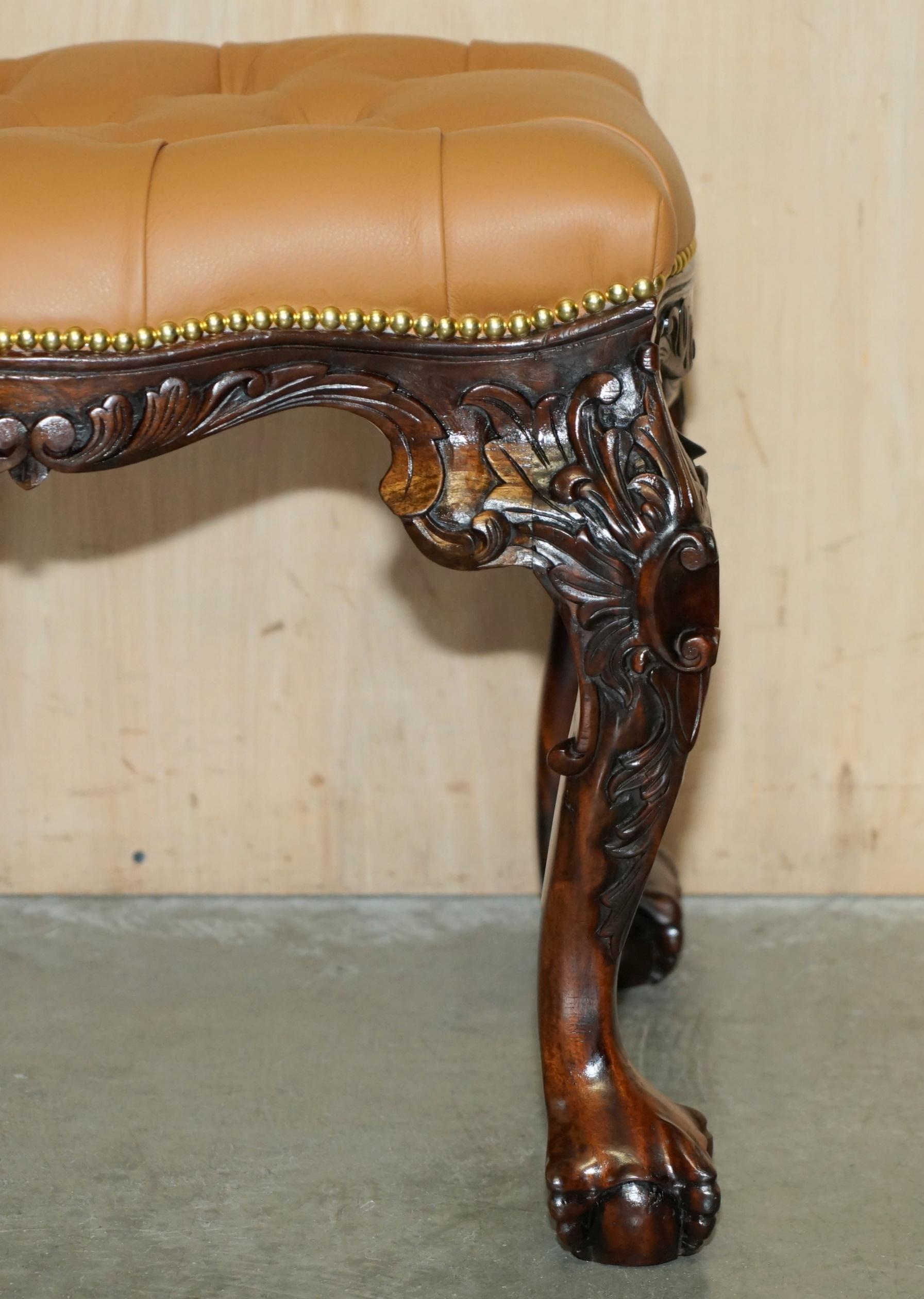 RESTORED BROWN LEATHER CLAW & BALL CHESTERFIELD PIANO OR DRESSiNG TABLE STOOL For Sale 3