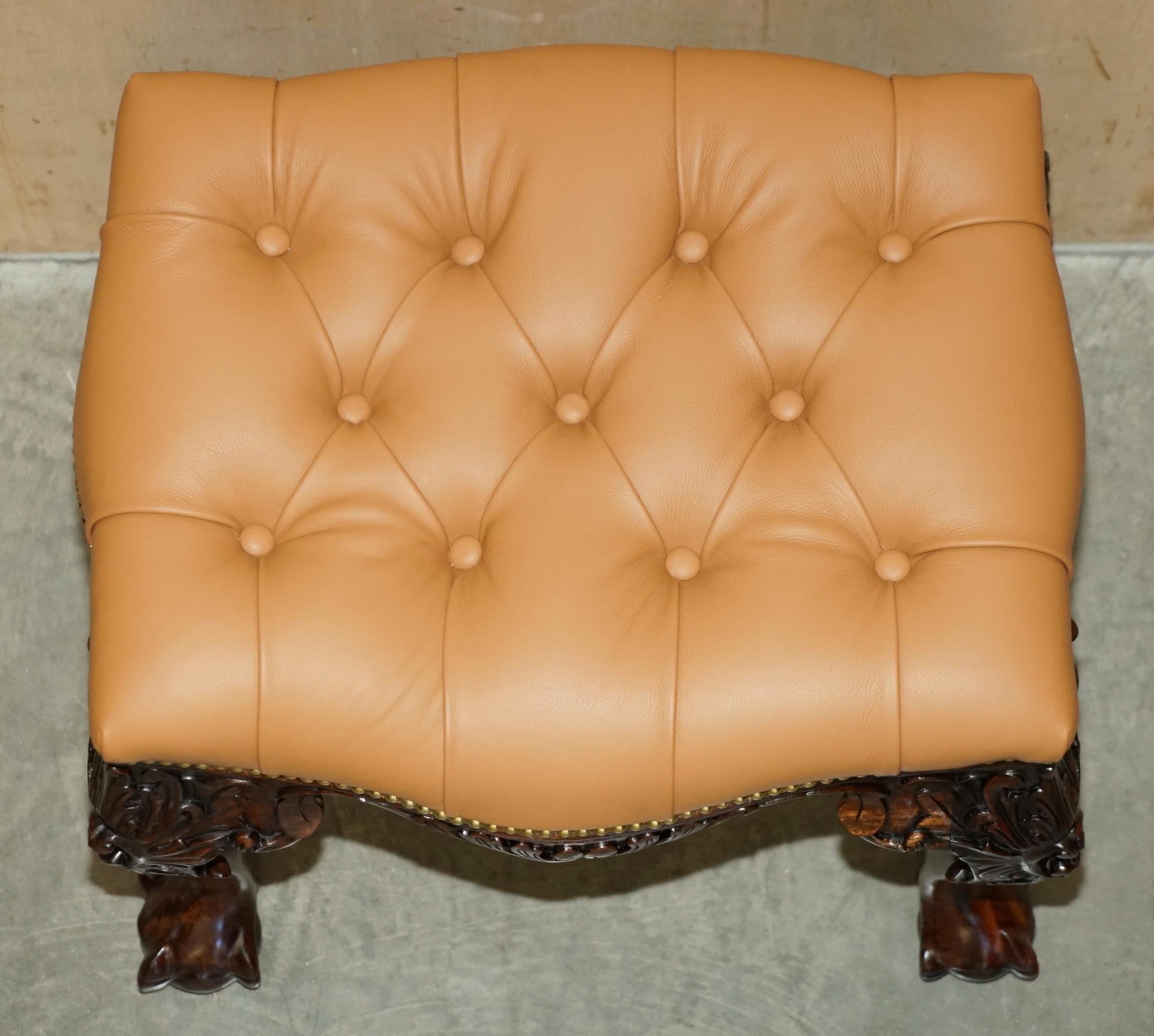 RESTORED BROWN LEATHER CLAW & BALL CHESTERFIELD PIANO OR DRESSiNG TABLE STOOL For Sale 6