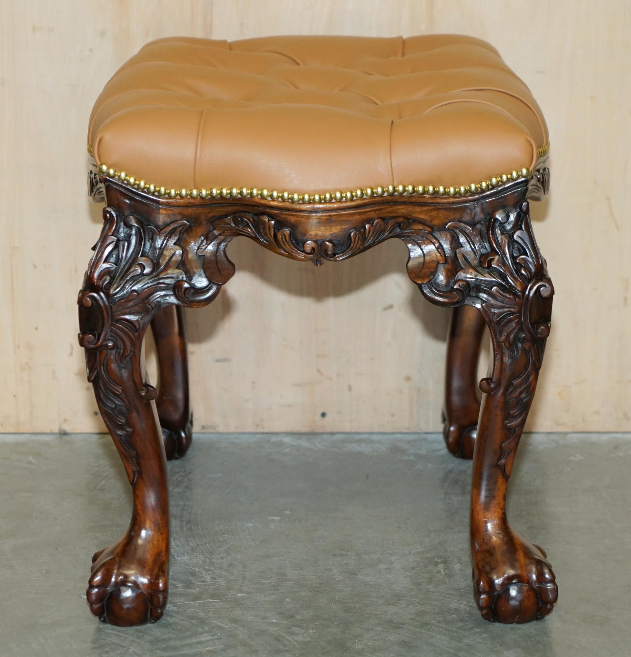 RESTORED BROWN LEATHER CLAW & BALL CHESTERFIELD PIANO OR DRESSiNG TABLE STOOL For Sale 7